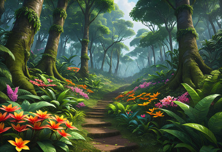 flower in forest, landscapeの素材
