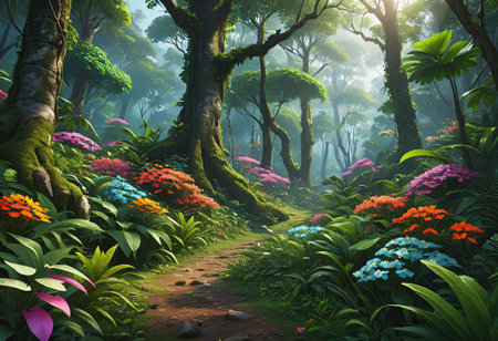 flower in forest, landscapeの素材
