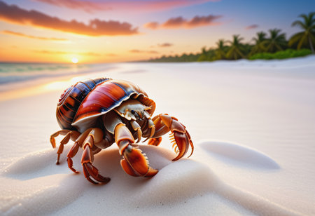 Hermit crab on the sandy beachの素材
