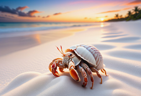 Hermit crab on the sandy beachの素材