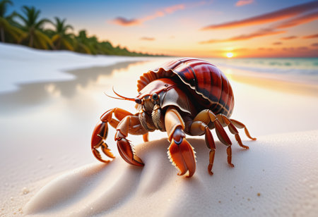 Hermit crab on the sandy beachの素材