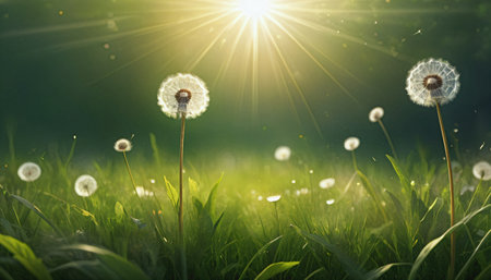 dandelion in morningの素材
