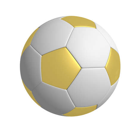 Three-dimensional model - a football with gold pentagons.の写真素材