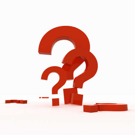 3-d model of red plastic marks of a question.