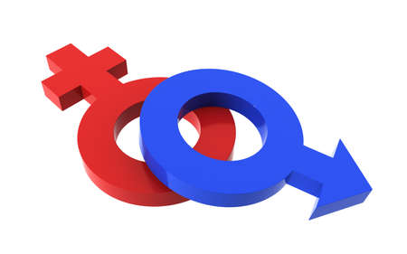 Three-dimensional model - symbols of Mars and Venus on a white background.のeditorial素材