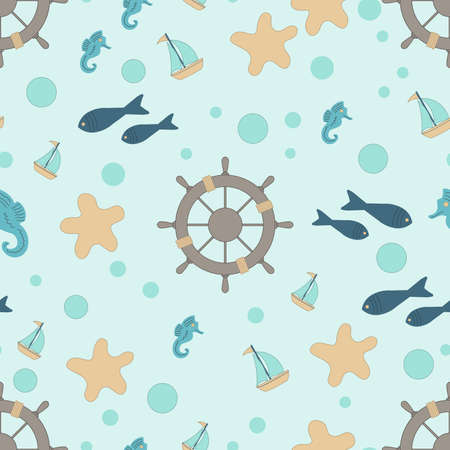 abstract cute marine seamless background vector illustrationのイラスト素材