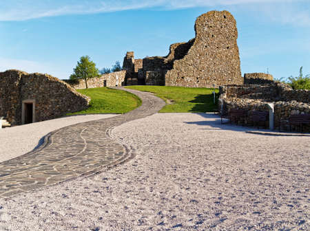 Ruins of the castle Devin located near Bratislava, Slovakia. Stone road leading upwardsの写真素材