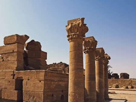 Dendera Temple (Temple of Hathor in Egypt). Preserved columnsの写真素材
