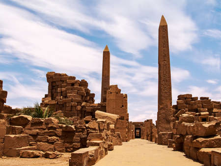 Two obelisks at the entrance to the Karnak Temple Complexの写真素材