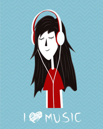 girl listen music illustration のイラスト素材