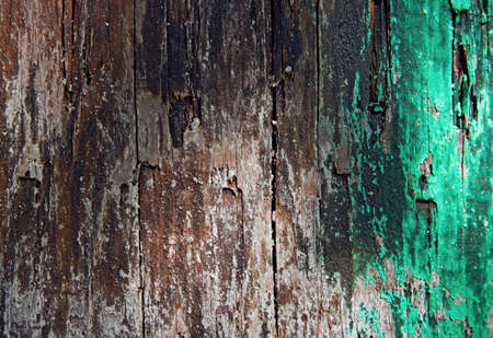Old wooden green and brown plank texture backgroundの写真素材