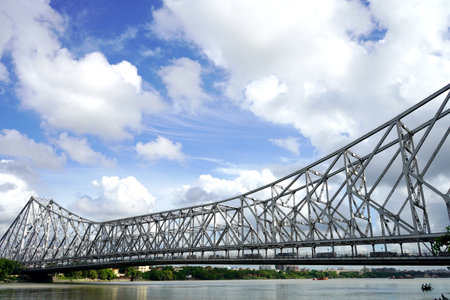 Wide angle view of Howrah Bridge in Sunny Weather