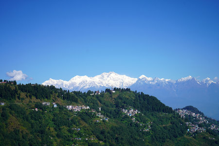 Darjeeling Hillside Town with Snowy Kanchenjunga Panorama