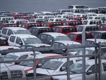 a wharf car awaiting exportの写真素材