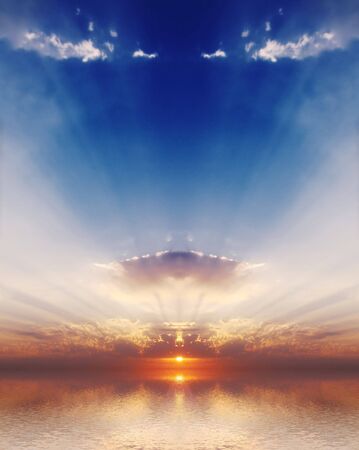 The quiet sea on a background of a beautiful sunsetの写真素材