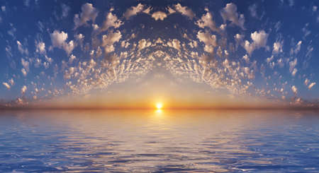 The quiet sea on a background of a beautiful sunsetの写真素材