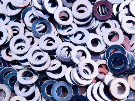 Various washers isolated on white backgroundの写真素材