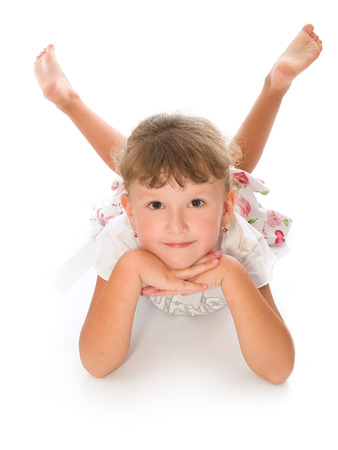 Girl on white backgroundの写真素材