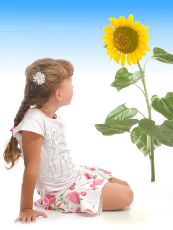 sunflower and childrenの写真素材