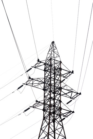 Electricity pylon isolated on white background.の写真素材