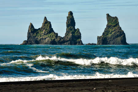Troll toes on the black beach. Reynisdrangar, Vik, Iceland