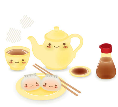 Cute Dim sum - Chinese Foodのイラスト素材