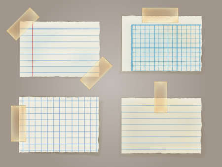Note Papers with a sticky tape stuck to the wall のイラスト素材
