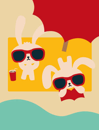 Chic Rabbit on The Beach in Summertime のイラスト素材