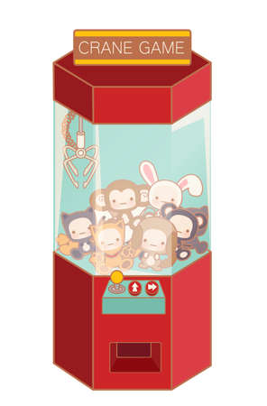 Crane game machine with cute doll and lovely toy isolated on white - Vector file EPS10のイラスト素材
