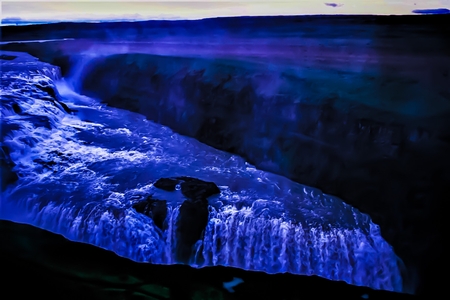 A Wall of Water Falling in a Canyon - Gullfoss - Icelandの写真素材