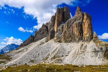 Alpine Landscape with Mount Massif Highlighted - Sesto Dolomites Natural Park - Italyの写真素材