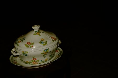 Ceramic soup tureen hand painted in flowery styleの写真素材