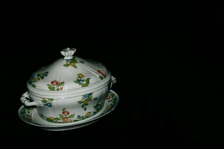 Ceramic soup tureen hand painted in flowery styleの写真素材