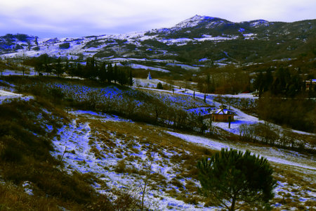 View of mountain peak covered with snow - Monte Labbro - Grosseto - Tuscany - Italyの写真素材