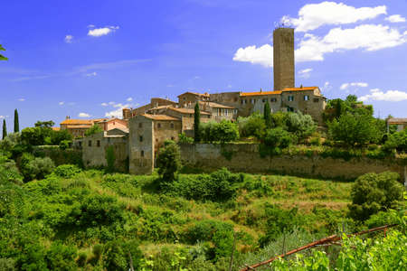 Lookout of an ancient village with a tower - Pereta - Tuscany - Italyの写真素材