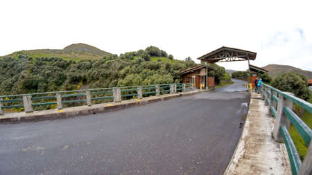 Bridge at the entrance to the Antisana Ecological Reserve outside of Quito, Ecuadorの写真素材