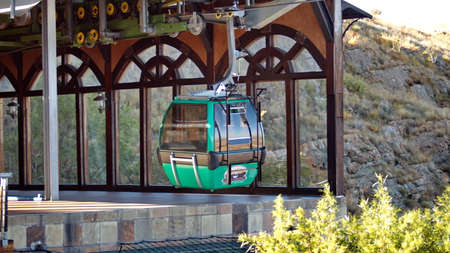 Cable car in the upper station on the Harties Aerial Cableway at Hartbeespoort Dam outside of Johannesburg, South Africaのeditorial素材