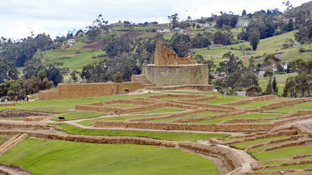 Temple of the Sun in the Incan ruins of Ingapirca, outside of Cuenca, Ecuadorの写真素材