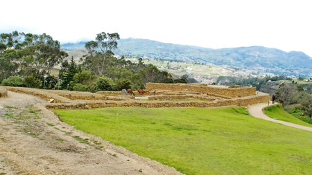 Temple of the Moon in the Incan ruins of Ingapirca, outside of Cuenca, Ecuadorの写真素材