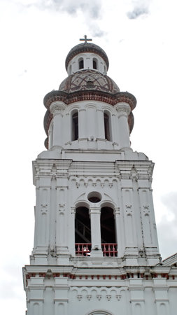 Tower on a church in the Old Town, Cuenca, Ecuadorの写真素材