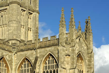 Bath Abbey with the tower in the center, in Bath, England, UKの写真素材