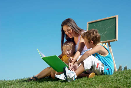 Literature lesson on fresh airの写真素材