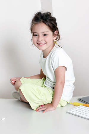 Portrait of emotional little girlの写真素材