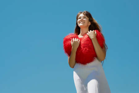 beautiful girl with heart in Valentine's  Dayの写真素材