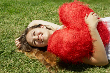 beautiful girl with heart in Valentine's  Dayの写真素材