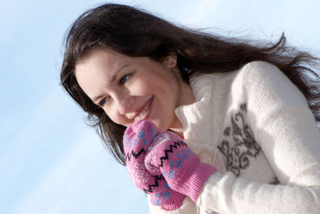 Portrait of beautiful smiling brunette womanの写真素材