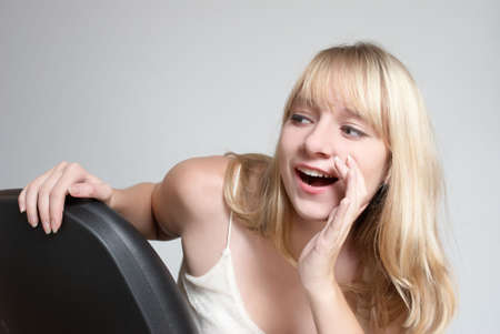The young girl at office. Emotions