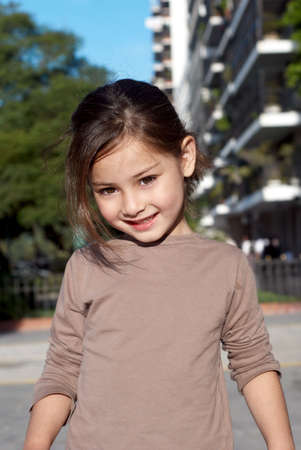 Portrait of emotional little girl outdoorsの写真素材