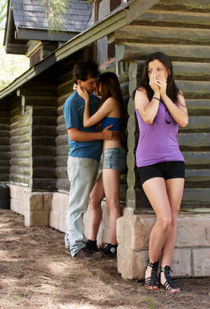 The girl found  best girlfriend with guyの写真素材