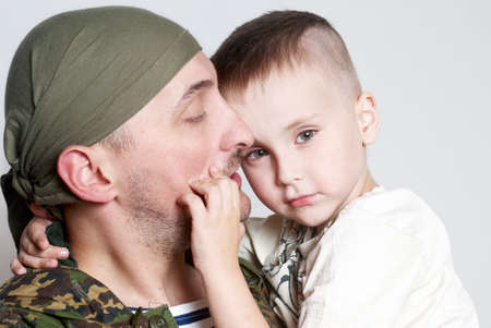Sad scene farewell of the son to father leaving on military serviceの写真素材